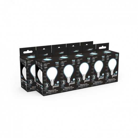 Лампа светодиодная филаментная LED 9 Вт 610 лм 4100К шар P45 нейтральный E14 AC 220В матовая колба Black Filament Gauss