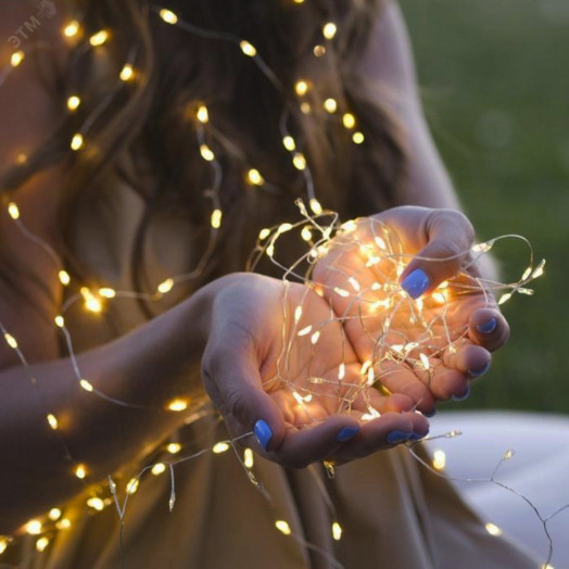 Светодиодная новогодняя гирлянда ЕNIG - 100M нить Мишура 3 м теплый белый 150 microLED 220 V
