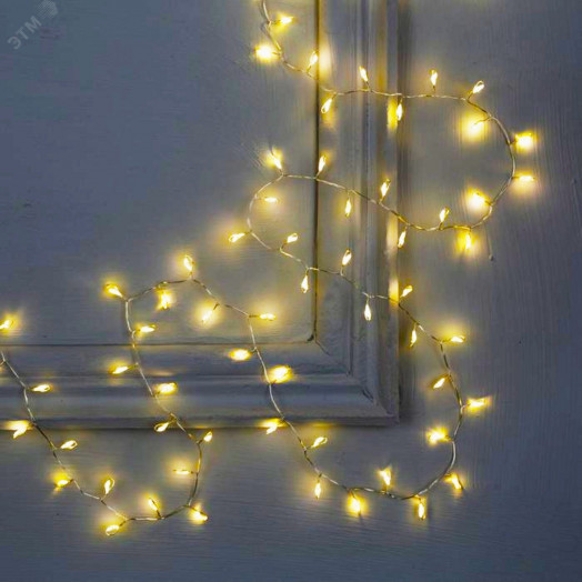 Светодиодная новогодняя гирлянда ЕNIG - 100M нить Мишура 3 м теплый белый 150 microLED 220 V