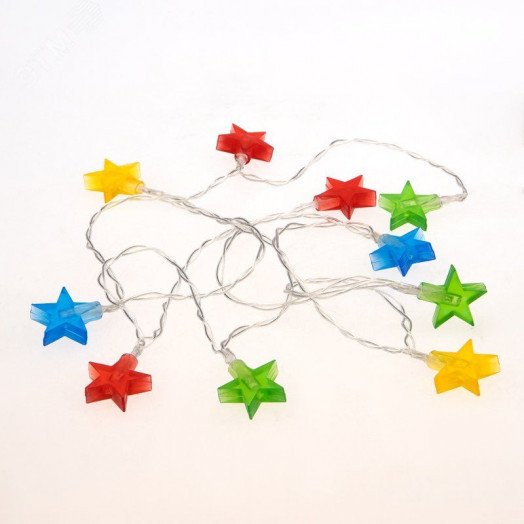 Гирлянда светодиодная Звездочки 1,5 м, 10 LED, прозрачный ПВХ, свечение мультиколор, 2 х АА (батарейки не в комплекте)
