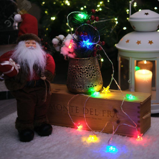 Гирлянда светодиодная Звездочки 1,5 м, 10 LED, прозрачный ПВХ, свечение мультиколор, 2 х АА (батарейки не в комплекте)