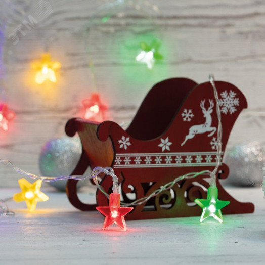 Гирлянда светодиодная Звездочки 1,5 м, 10 LED, прозрачный ПВХ, свечение мультиколор, 2 х АА (батарейки не в комплекте)