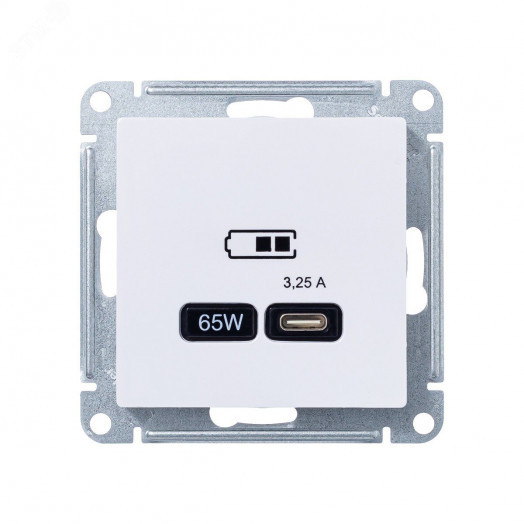 ATLASDESIGN USB РОЗЕТКА тип-C 65W высокоскор.заряд. QC, PD, механизм, БЕЛЫЙ