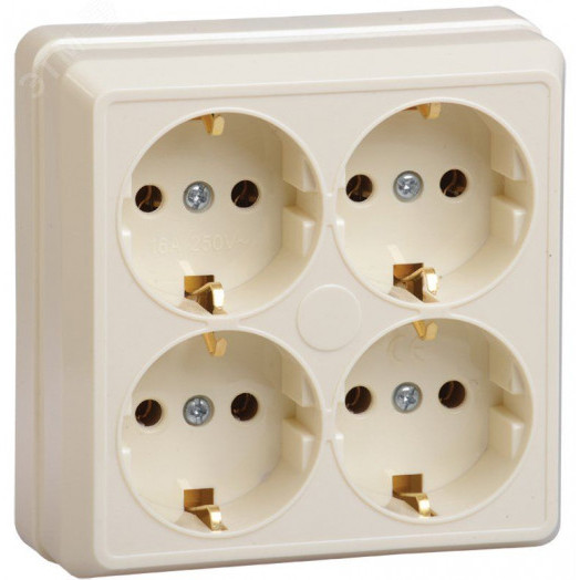 ОКТАВА Розетка 4 поста с заземлением 16А наружная кремовая