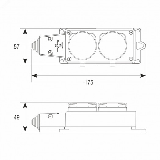 Колодка 2-х местная однофазная с заглушками КОМПАКТ с/з каучук 16А 250В IP44 цвет оранжевый (еврослот)