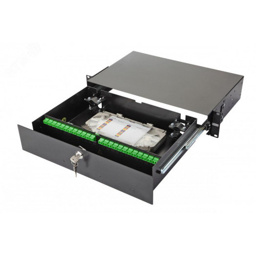 Панель оптическая серии 47F-48, 19 2U выдвижная, корпус на 48 адаптеров, 16 дуплекс LC/APC адаптеров, OS2