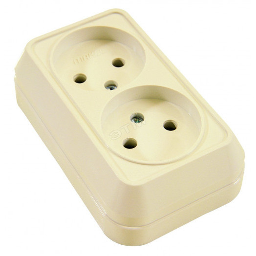 Розетка двойная наружная без заземления бежевая