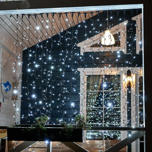 Гирлянда светодиодный Дождь 2х3 м, эффект мерцания, черный провод, 230 В, диоды белые