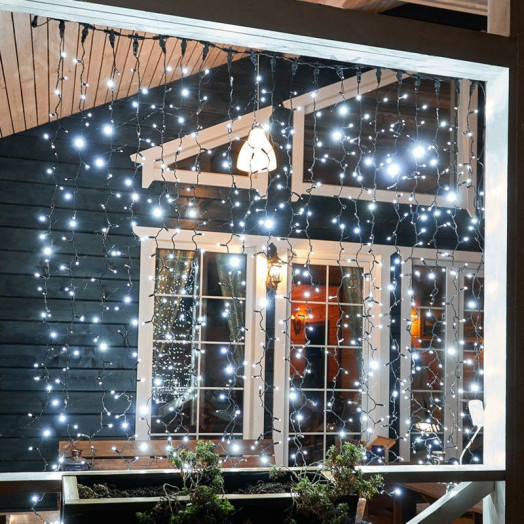 Гирлянда светодиодный Дождь 2х3 м, эффект мерцания, черный провод, 230 В, диоды белые