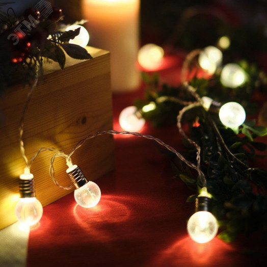 Гирлянда светодиодная Лампочки 10 LED, 1.5 м, прозрачный ПВХ, тёплый белый свечение, 2 х АА (батарейки не в комплекте)