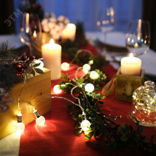 Гирлянда светодиодная Лампочки 10 LED, 1.5 м, прозрачный ПВХ, тёплый белый свечение, 2 х АА (батарейки не в комплекте)