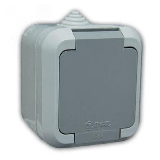 Розетка с крышкой с/з IP 44 серый