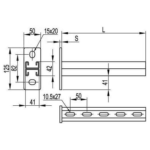 Кронштейн двойной DBM 41х21мм основание 300