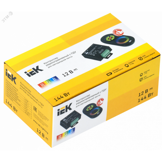 Контроллер с ПДУ радио RGB 3 канала 12В 4А 144Вт черный IEK