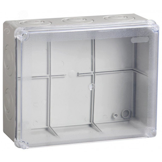 Коробка КМ41278 распаячная для открытой проводки 240х195х165мм IP55 (RAL7035 прозрачный красный кабельные вводы 5 шт)