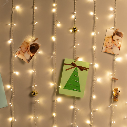 Гирлянда светодиодная новогодняя занавес 3*2 метра теплый белый 240 led 220 в Intro Holiday INZL-01W