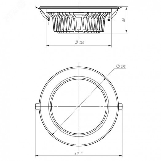 Светильник даунлайт светодиодный SDL-10-90-30K-W30 встраиваемый круглый 30Вт 3000K 2700Лм 190х190х57