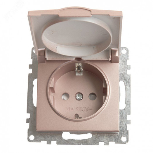 Розетка 1-местная с крышк с защ. штор (механизм) с/з, 250В, 16А, серия Катрин, шампань
