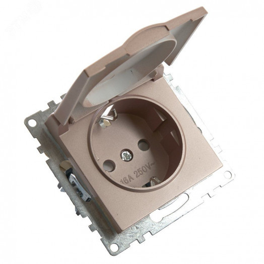 Розетка 1-местная с крышк с защ. штор (механизм) с/з, 250В, 16А, серия Катрин, шампань