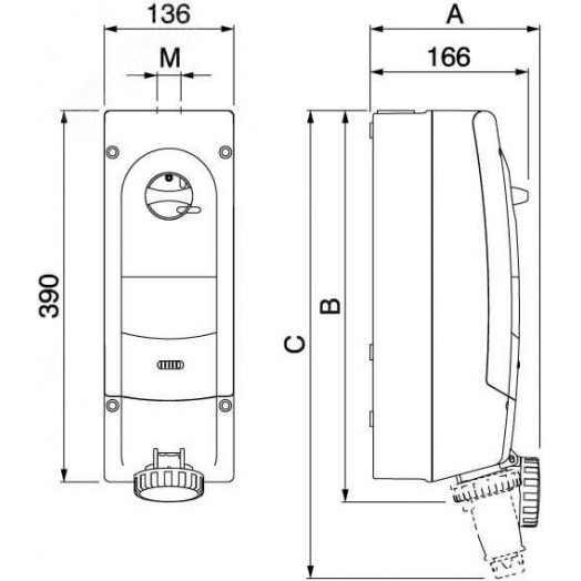 Розетка 3P+E 16А с АВДТ IP67 400В с механической блокировкой