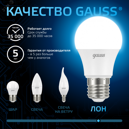 Лампа светодиодная LED 10 Вт 920 лм 6500К А60 груша холодный E27 AC 220В Black Gauss