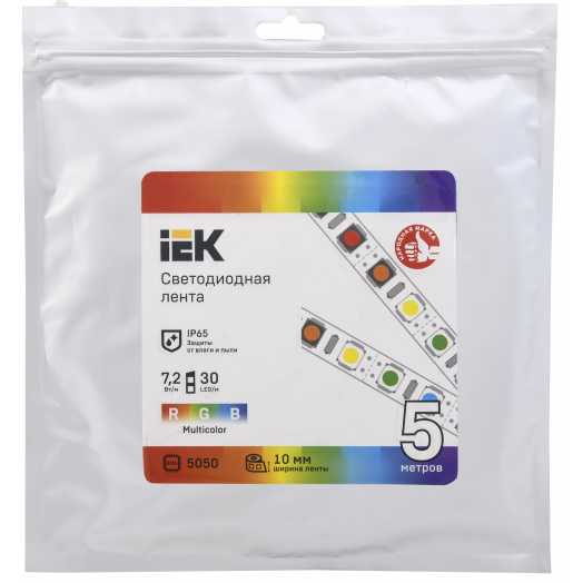 Лента светодиодная 5м LSR-5050RGB30-7,2-IP65-12В IEK