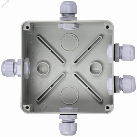 Коробка КМ41330 распаячная для открытой проводки 100х100х50мм IP55 (RAL7035 гермовводы PG9 5 шт)