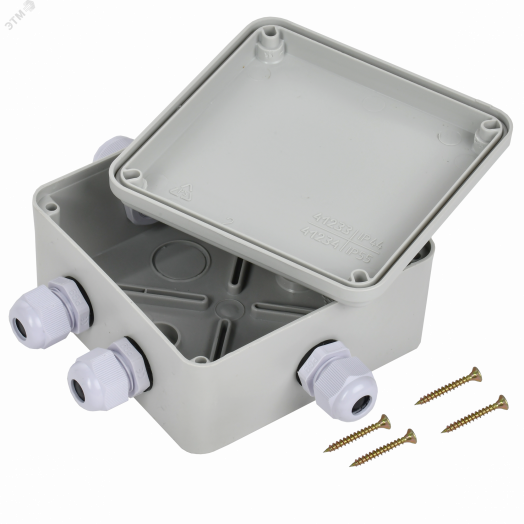Коробка КМ41330 распаячная для открытой проводки 100х100х50мм IP55 (RAL7035 гермовводы PG9 5 шт)