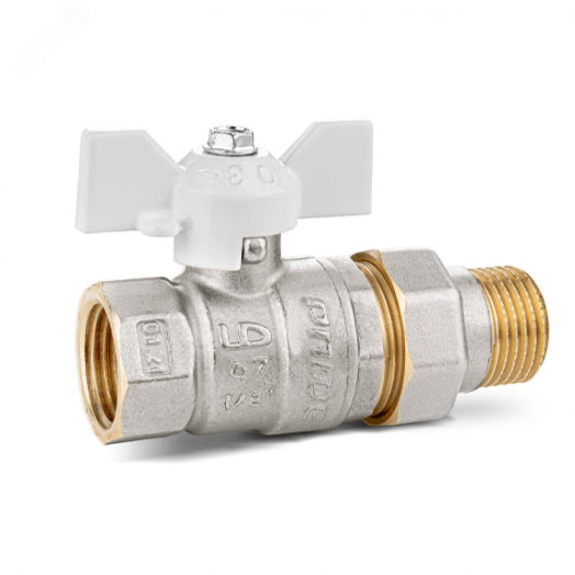 Кран шаровой со сгоном Ду25 Ру40 (1') ВН белая ручка бабочка