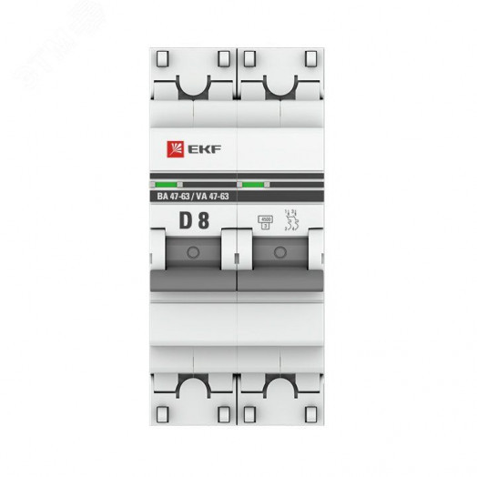 Выключатель автоматический двухполюсный 8А D ВА47-63 4.5кА PROxima