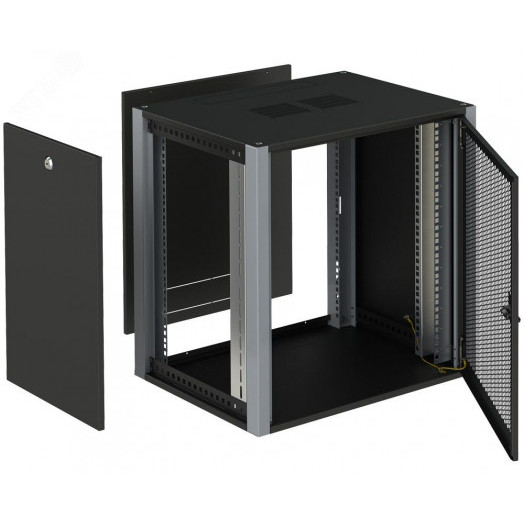Шкаф телекоммуникационный настенный 19' 18U дверь перфорированная IP20. 600x350x852mm(ШхГхВ) цвет черный(RAL 9004/RAL7000)