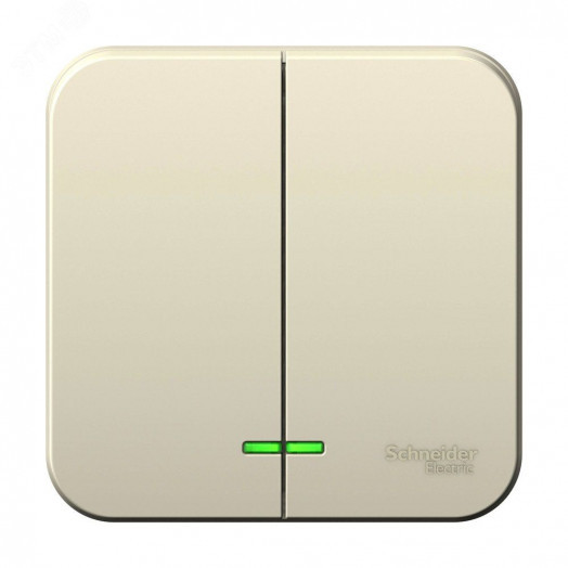 Выключатель наружный двухклавишный BLANCA (cх.5) с подсвет, 10A, 250B, молочный