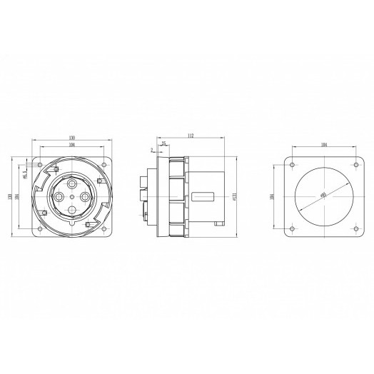 Вилка панельная прямая IP67 125А 3P+E 400В