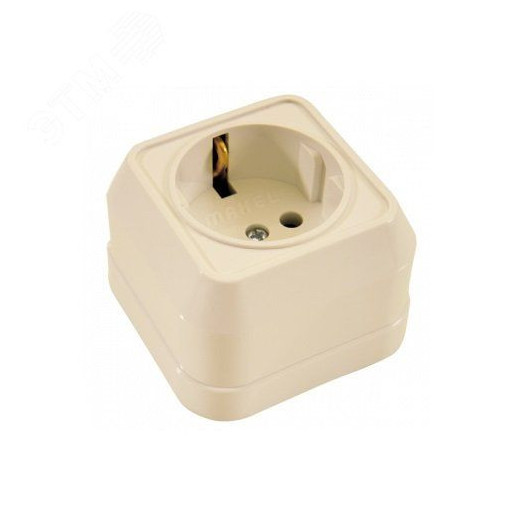 Розетка наружная с заземлением (квадрат) бежевая