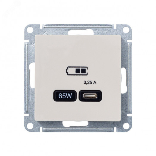 ATLASDESIGN USB РОЗЕТКА тип-C 65W высокоскор.заряд. QC, PD, механизм, БЕЖЕВЫЙ