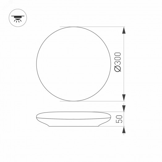 Светильник CL-FRISBEE-MOTION-R300-18W Day4000 (WH, 180 deg, 230V) (ARL, IP54 Пластик, 3 года)