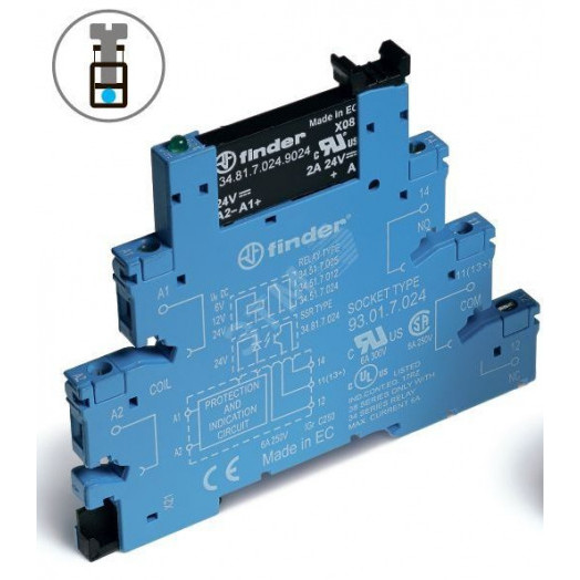 Модуль интерфейсный (сборка 34.81.7.024.9024 + 93.01.7.024), твердотельное реле, выход 6A (24В DC), питание 24В DC, категория защиты IP20, винтовые клеммы