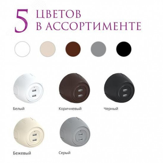 Розетка USB двойная  Rotondo, с подсветкой, цвет бежевый