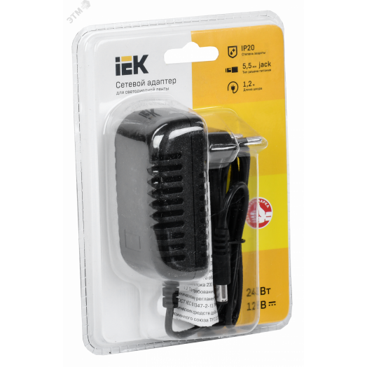 Драйвер LED ИПСН 24Вт 12 В адаптер -JacK 5,5 мм IP20 IEK-eco