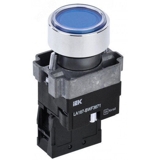 Кнопка LA167-BWF3671 d=22мм RC 1з с подсвет. синяя