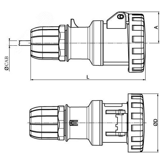 Розетка кабельная с безвинтовыми клеммами IP67 32A 2P+E 230В