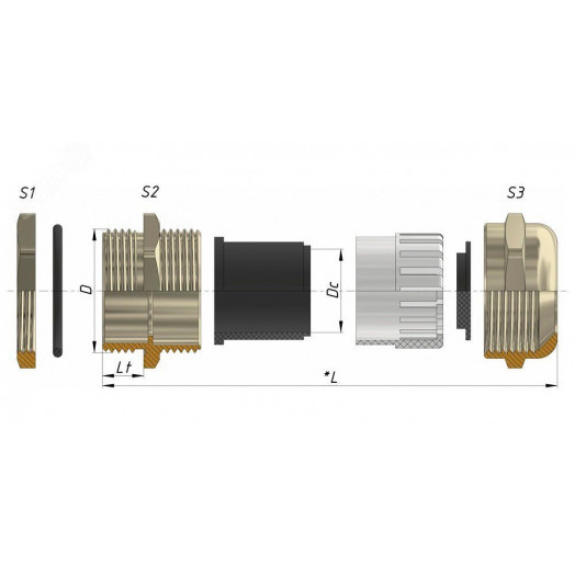 Ввод кабельный М 50х1,5 латунный УТ1,5 IP66/IP67/IP68 (d кабеля 33-38)