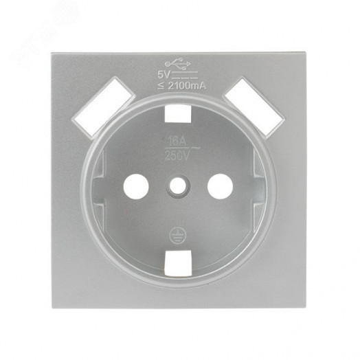Валенсия лицевая панель розетки 1-местной с/з 16А сталь с защ. штор. с 2 USB 2,1А