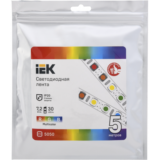 Лента светодиодная 5м LSR-5050RGB30-7,2-IP20-12В IEK