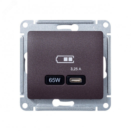 GLOSSA USB РОЗЕТКА тип-C 65W высокоскор.заряд. QC, PD, механизм, ШОКОЛАД