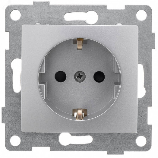 GUSI Bravo механизм розетки 1-ой с/з с з/ш,  скрытая  установка, 16А, 250В. Цвет серебро.