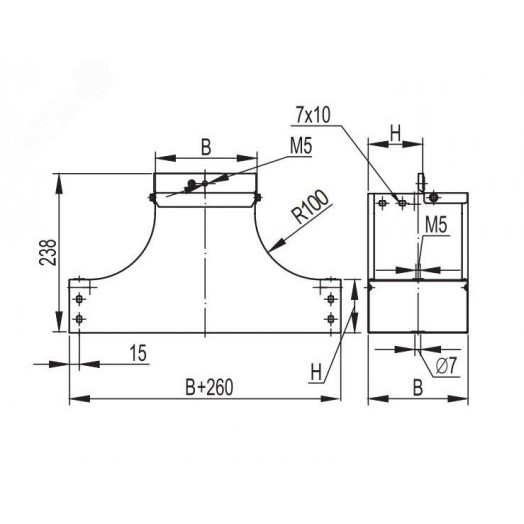 Ответвитель вверх TSS основание 150 в комплекте с крепежными элементами и соединительными пластинами