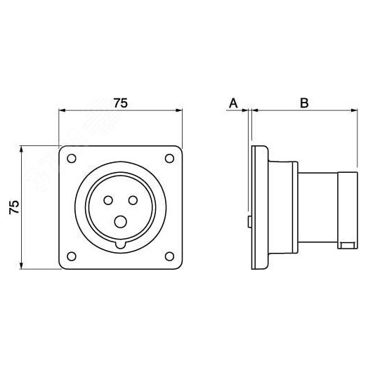 Вилка скрытой установки IP44 16A 3P+E 400В