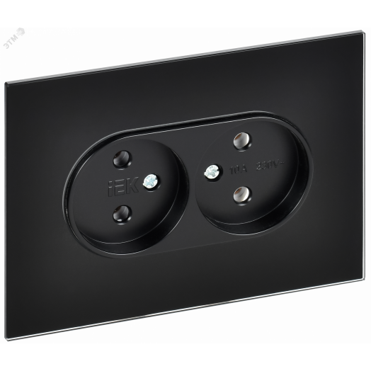 SKANDY Розетка 2-местная без заземления без защитных шторок для плоской вилки 10А SK-R03Bl стекло черный