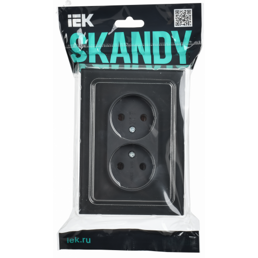 SKANDY Розетка 2-местная без заземления без защитных шторок для плоской вилки 10А SK-R03Bl стекло черный